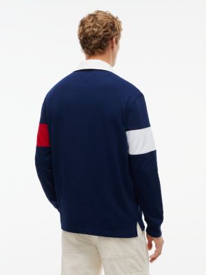 Мужское поло Tommy Hilfiger Regular Fit Flag Colorblock Rugby Polo, цвет: Карбоновый тёмно-синий — фото 4