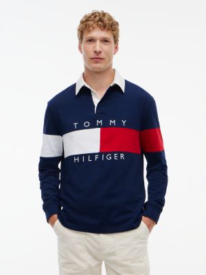 Regular Fit Flag Colorblock Rugby Polo, Carbon Navy