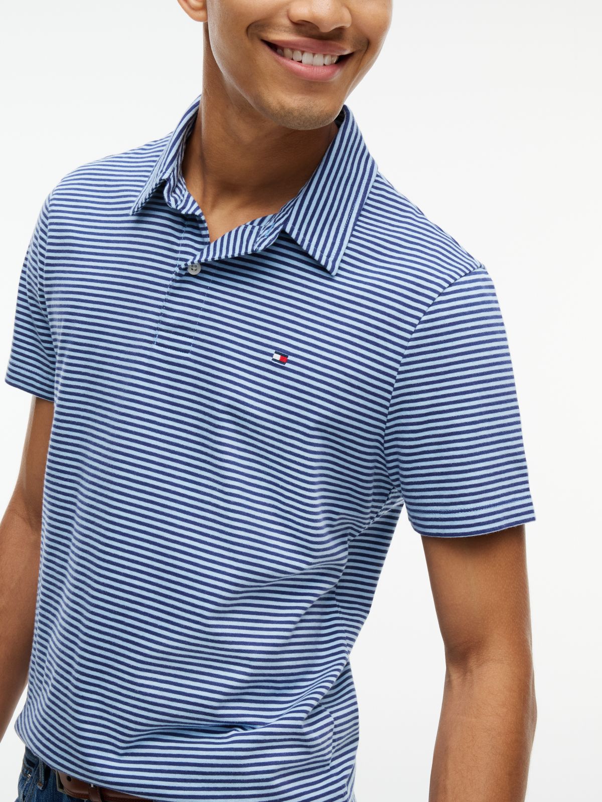 Regular Fit Striped Jersey Polo — Blue