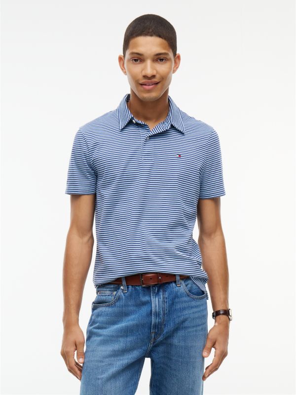 Regular Fit Striped Jersey Polo — Blue