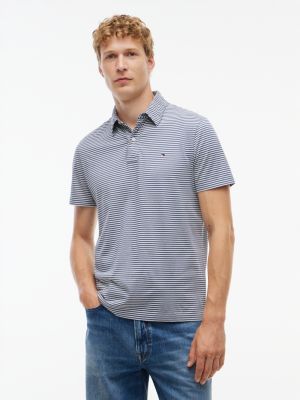 Regular Fit Striped Jersey Polo, Faded Indigo
