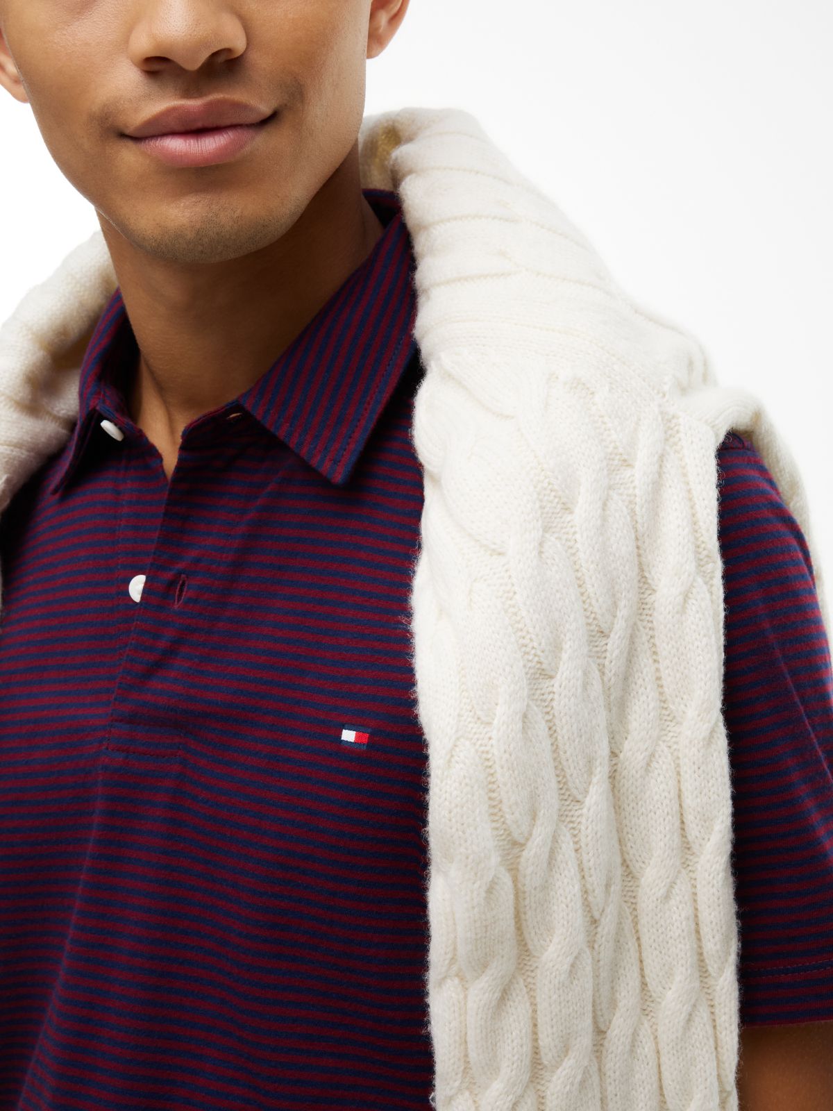 Regular Fit Striped Jersey Polo — Burgundy
