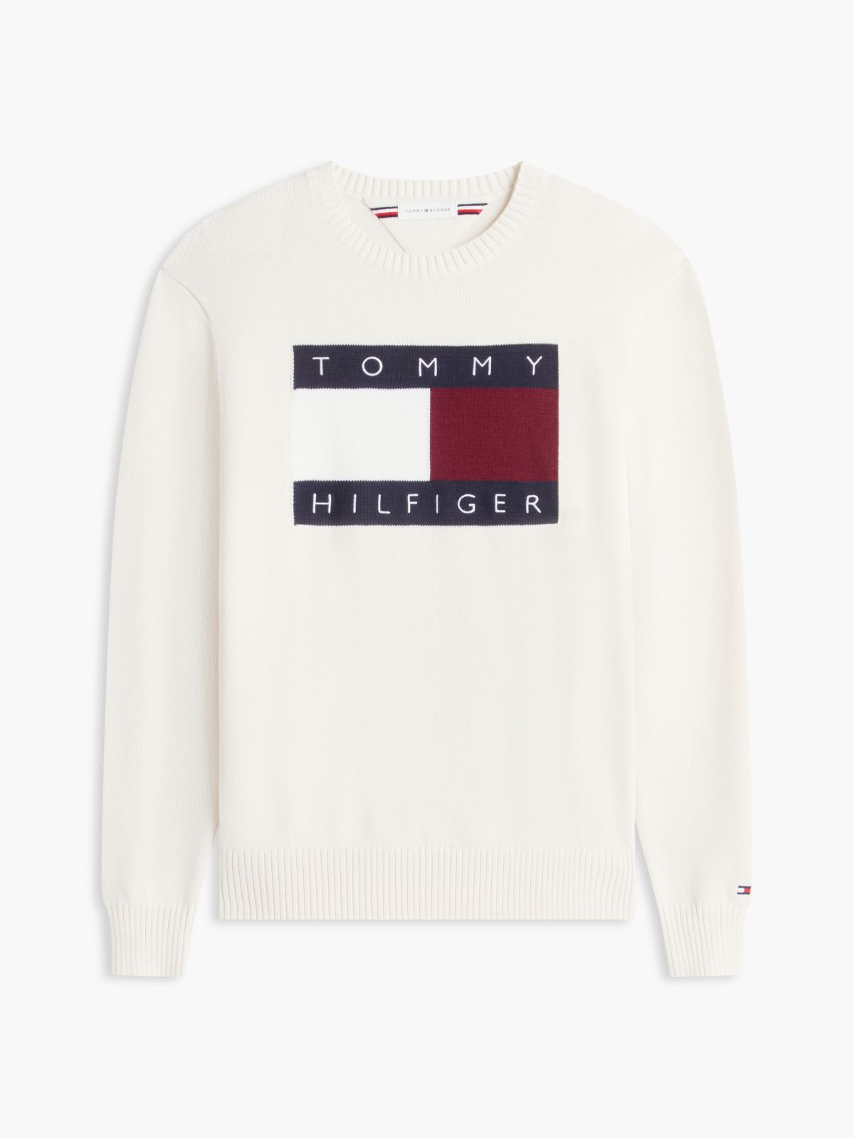 Intarsia Flag Logo Crewneck Sweater — Ivory Petal