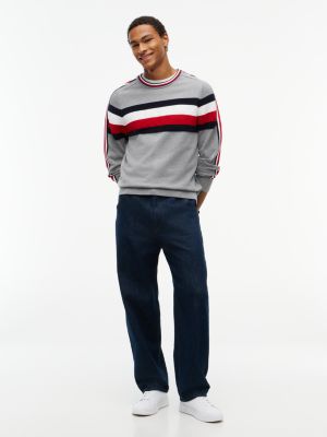 Мужской свитер Tommy Hilfiger TH Performance Signature Stripe Crewneck, цвет: Средний серый меланжевый — фото 2