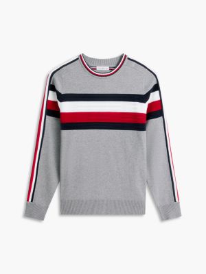 Мужской свитер Tommy Hilfiger TH Performance Signature Stripe Crewneck, цвет: Средний серый меланжевый — фото 6