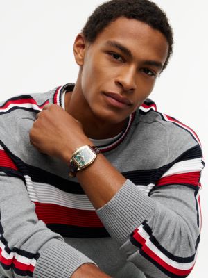 Мужской свитер Tommy Hilfiger TH Performance Signature Stripe Crewneck, цвет: Средний серый меланжевый — фото 3