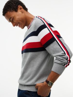 Мужской свитер Tommy Hilfiger TH Performance Signature Stripe Crewneck, цвет: Средний серый меланжевый — фото 4