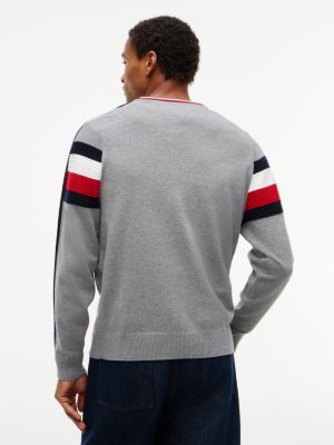 Мужской свитер Tommy Hilfiger TH Performance Signature Stripe Crewneck, цвет: Средний серый меланжевый — фото 5