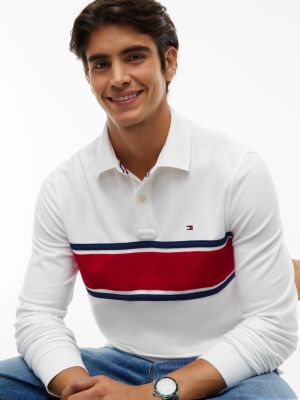 Мужское поло Tommy Hilfiger Regular Fit Block Stripe Wicking Polo, цвет: Экрю — фото 3