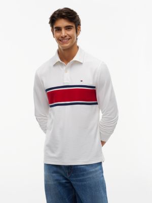 Мужское поло Tommy Hilfiger Regular Fit Block Stripe Wicking Polo, цвет: Экрю — фото 1