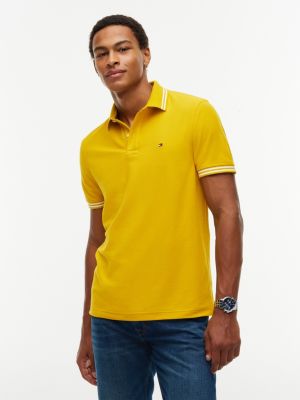 Regular Fit Tipped Wicking Polo, Mustard Amber