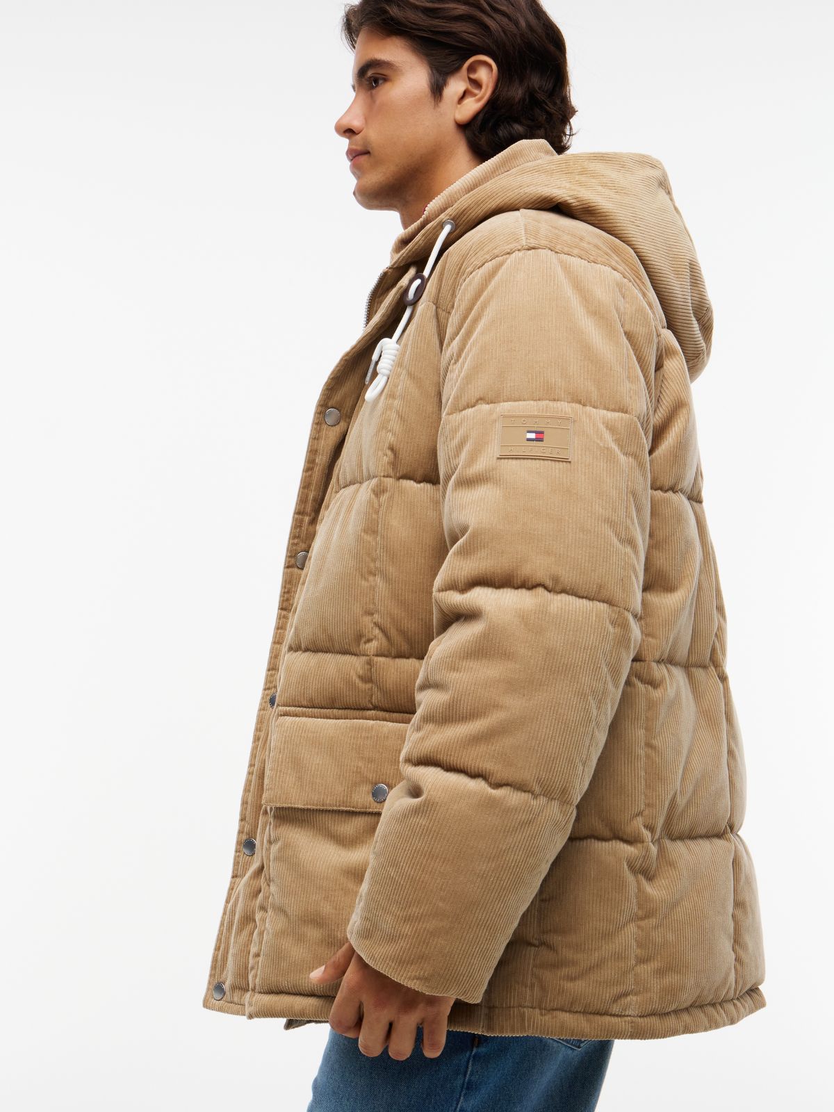 Corduroy Lightweight Puffer Jacket — Khaki