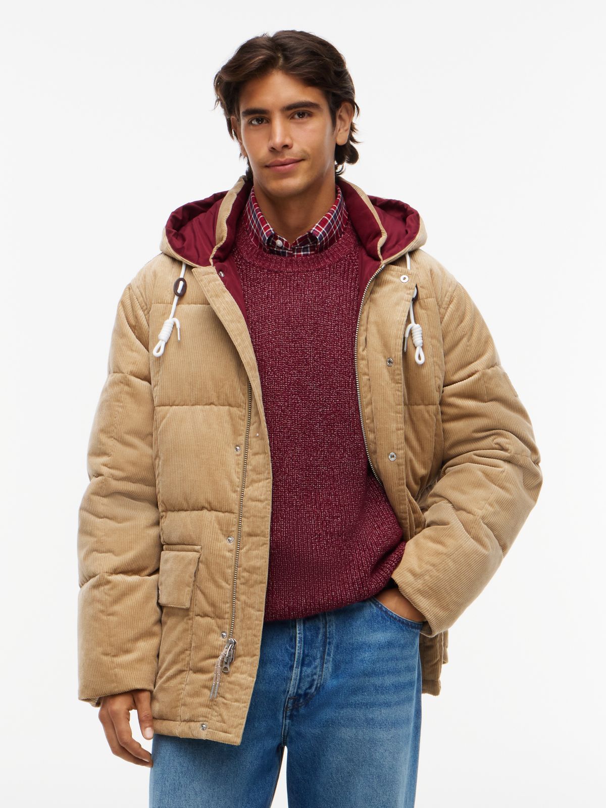 Corduroy Lightweight Puffer Jacket — Khaki