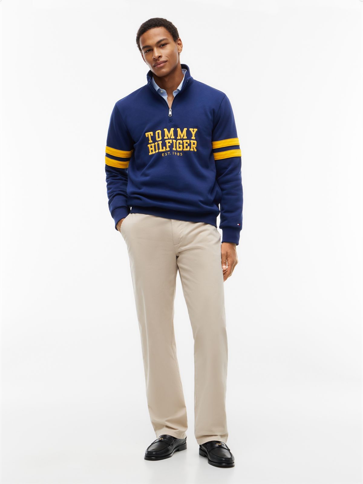 Varsity Stripe Quarter-Zip Sweatshirt — Preppy Navy