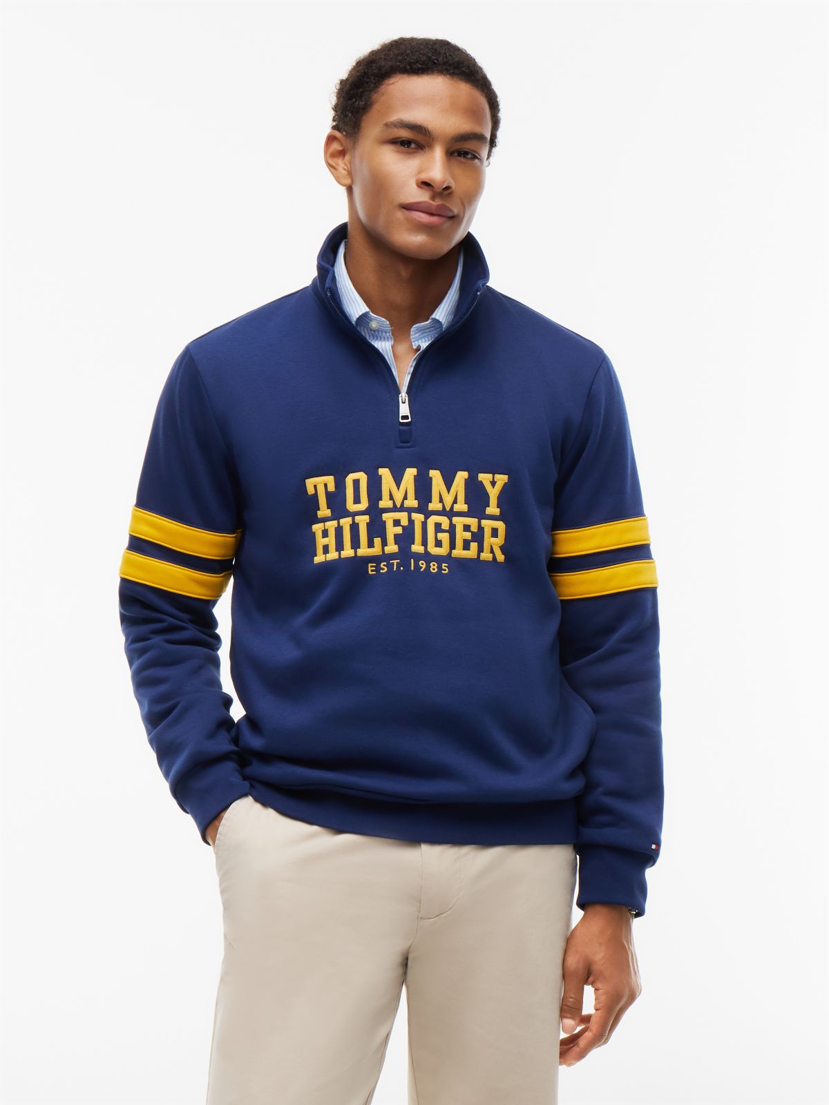 Varsity Stripe Quarter-Zip Sweatshirt — Preppy Navy