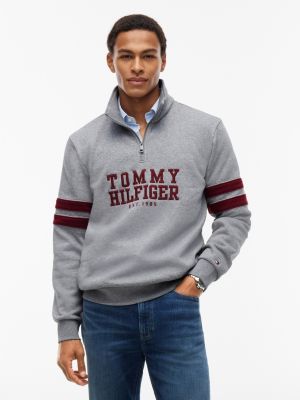 Varsity Stripe Quarter-Zip Sweatshirt, Grey