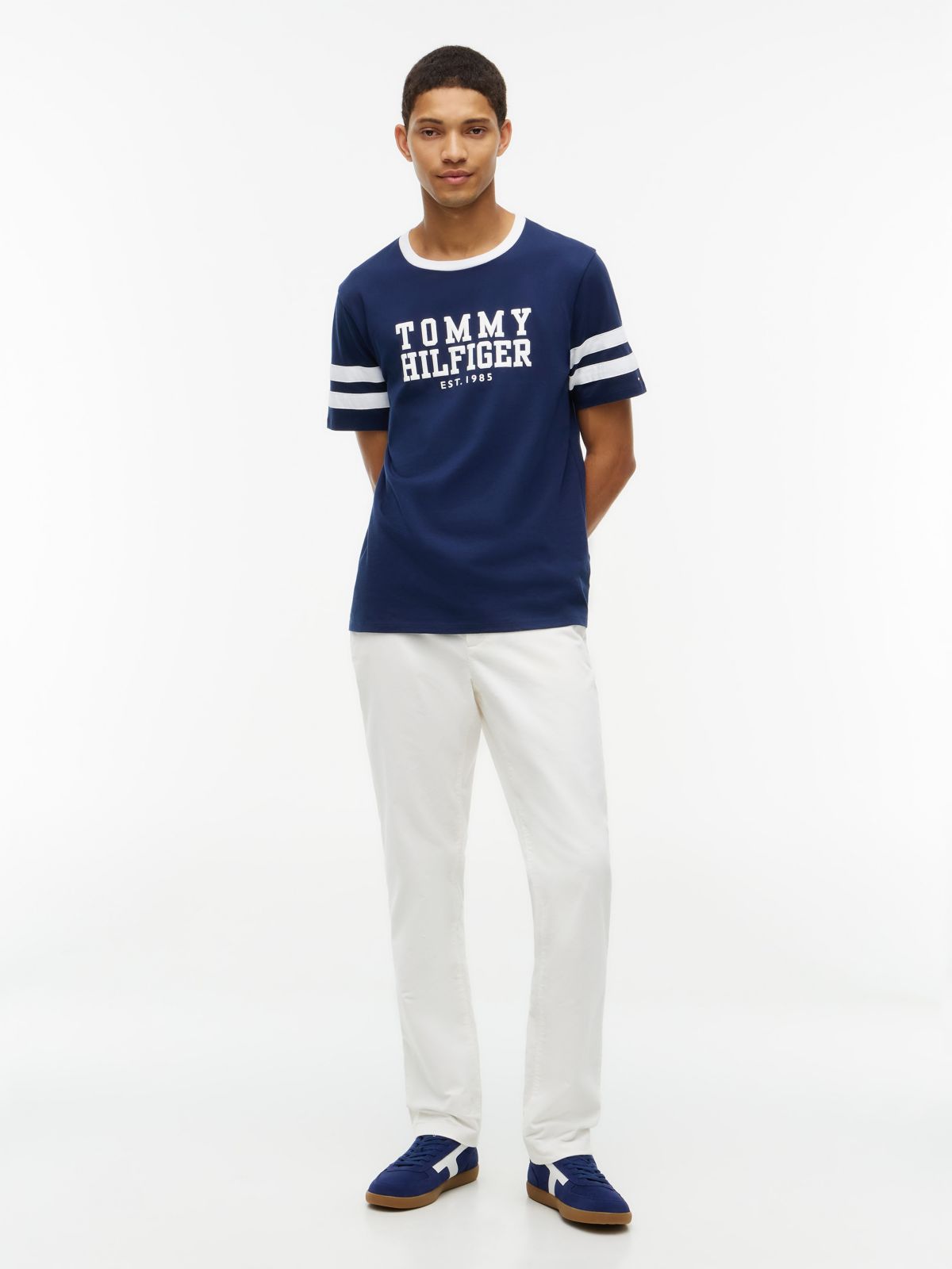 Varsity Logo Stripe T-Shirt — Carbon Navy
