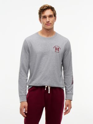 Long-Sleeve Hilfiger Logo T-Shirt, Grey Heather