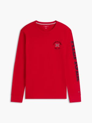 Мужская футболка Tommy Hilfiger Long-Sleeve Hilfiger Logo, цвет: Средний красный — фото 5