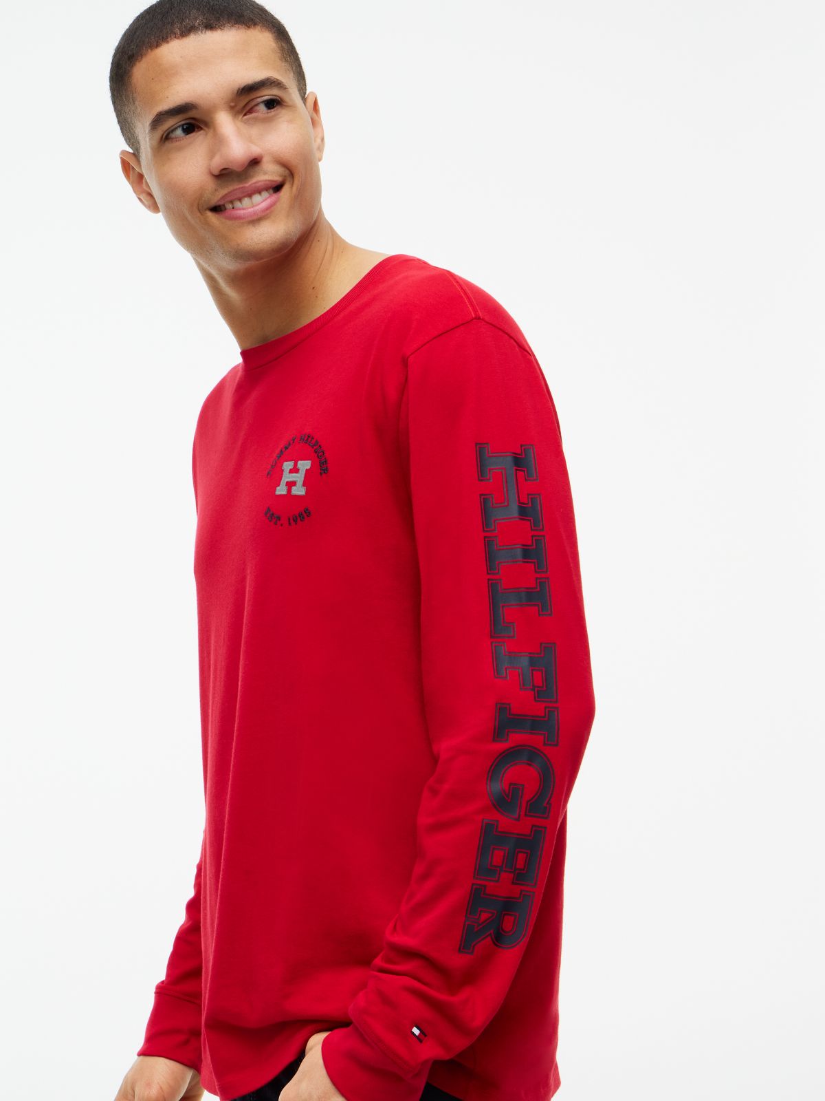 Long-Sleeve Hilfiger Logo T-Shirt — Medium Red