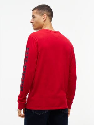 Мужская футболка Tommy Hilfiger Long-Sleeve Hilfiger Logo, цвет: Средний красный — фото 4