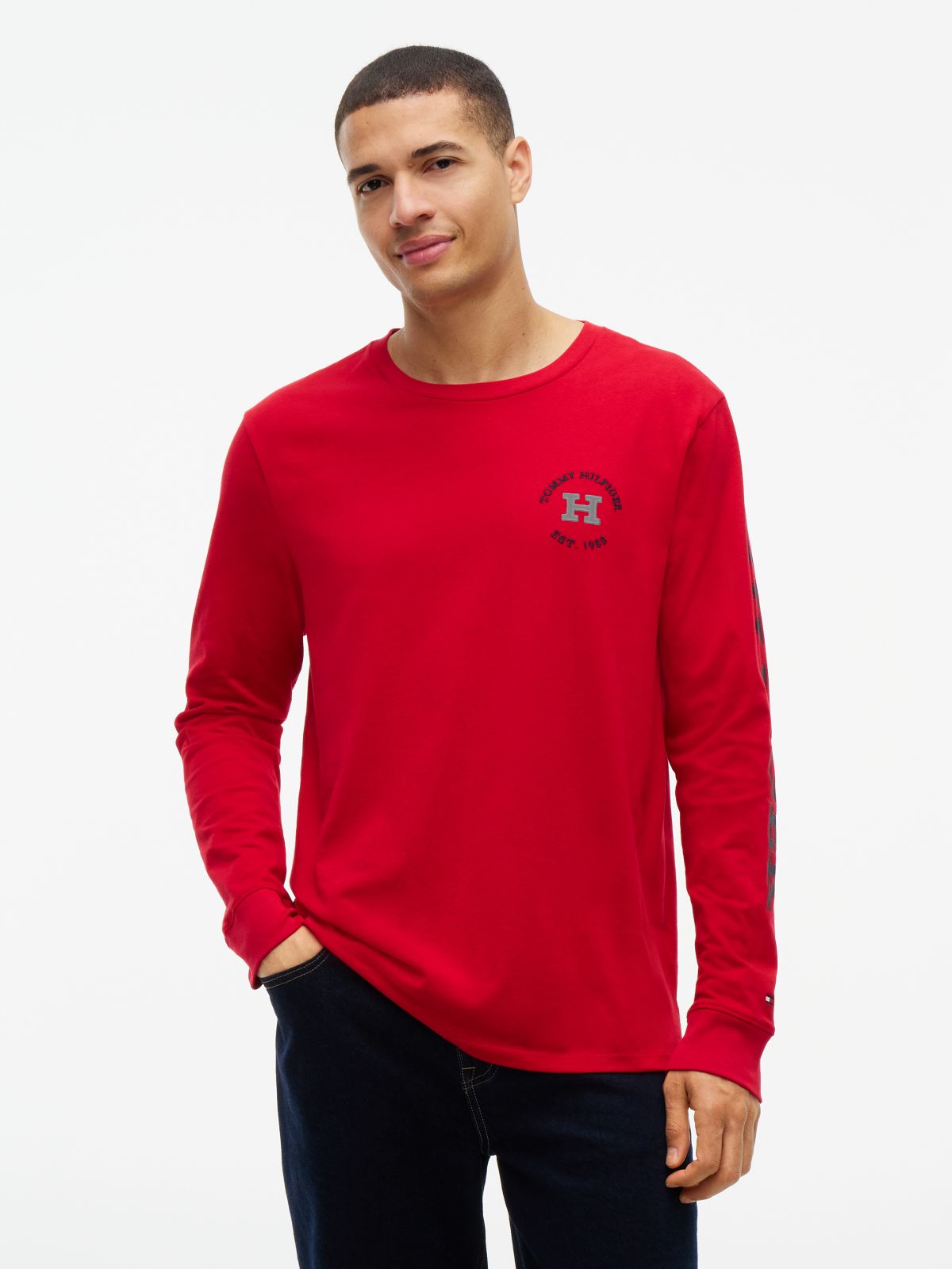 Long-Sleeve Hilfiger Logo T-Shirt — Medium Red