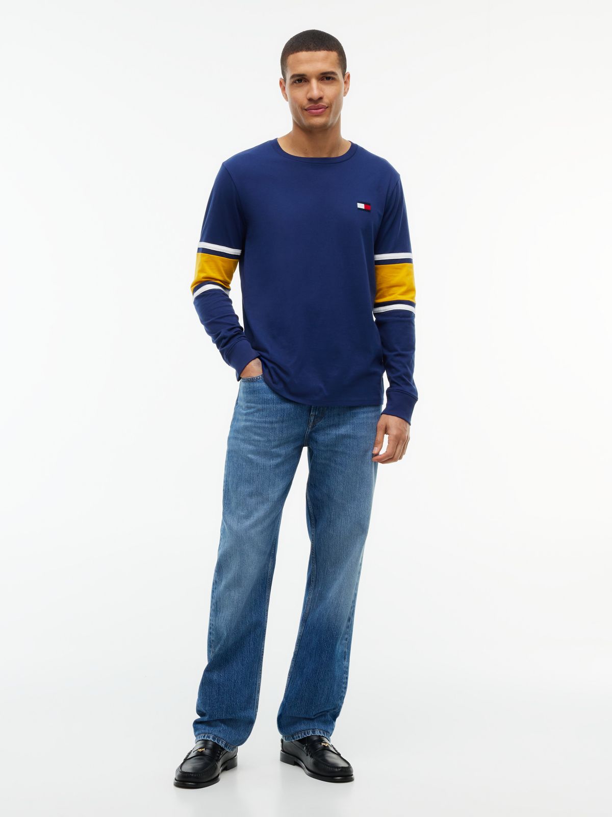 Long-Sleeve Varsity Block Stripe T-Shirt — Preppy Navy