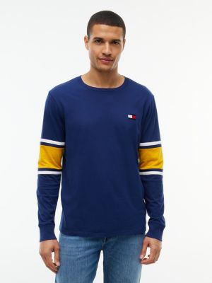 Long-Sleeve Varsity Block Stripe T-Shirt, Preppy Navy