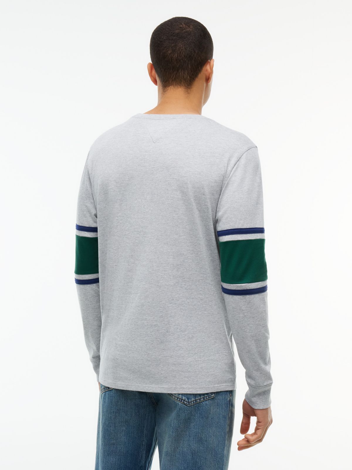 Long-Sleeve Varsity Block Stripe T-Shirt — Grey Heather