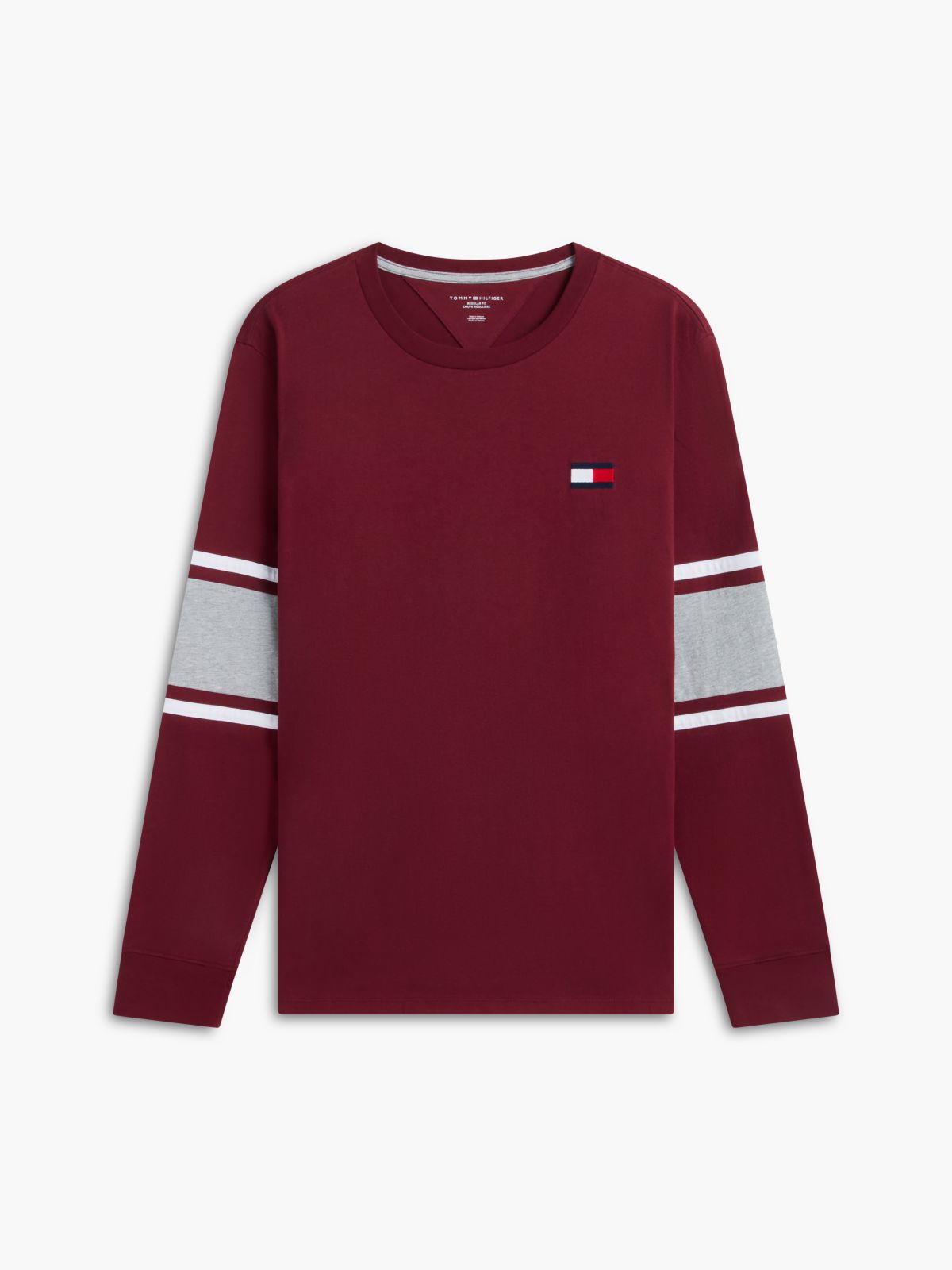 Long-Sleeve Varsity Block Stripe T-Shirt — Burgundy