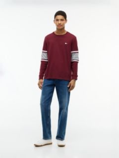 Long-Sleeve Varsity Block Stripe T-Shirt — Burgundy 2