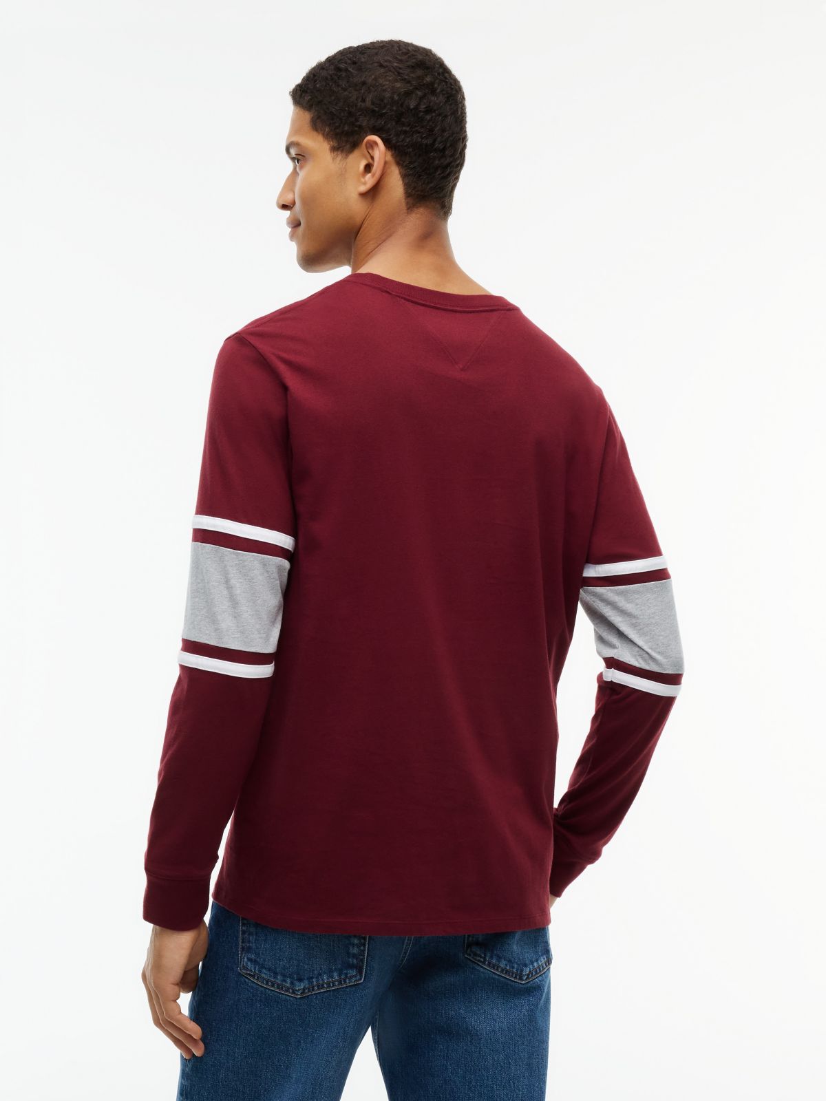 Long-Sleeve Varsity Block Stripe T-Shirt — Burgundy