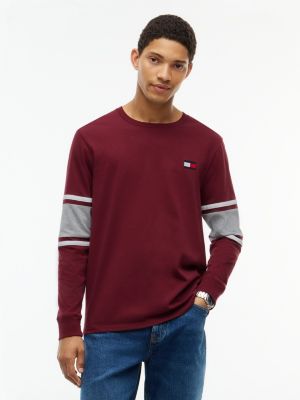 Мужская футболка Tommy Hilfiger Long-Sleeve Varsity Block Stripe, цвет: Бордовый — фото 1