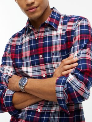 Мужская рубашка Tommy Hilfiger Regular Fit Plaid Flannel, цвет: Тёмно-синий — фото 3