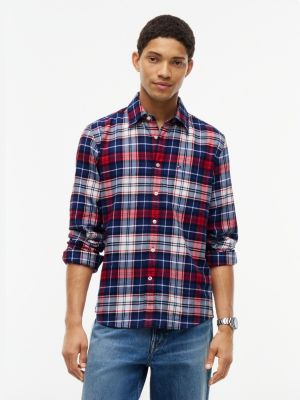 Regular Fit Plaid Flannel Shirt, Preppy Navy