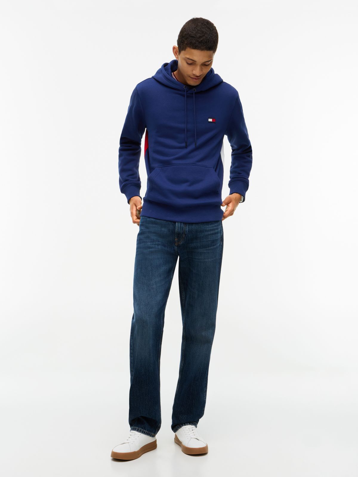 Back Flag Colorblock Hoodie — Preppy Navy