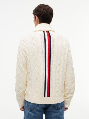 Мужской кардиган Tommy Hilfiger Signature Stripe Cable Knit, цвет: Кремовый — фото 4