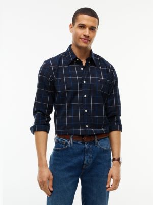 Regular Fit Windowpane Shirt, Navy Blue