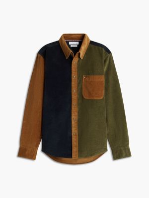Мужская рубашка Tommy Hilfiger Regular Fit Colorblock Corduroy, цвет: Хаки — фото 5