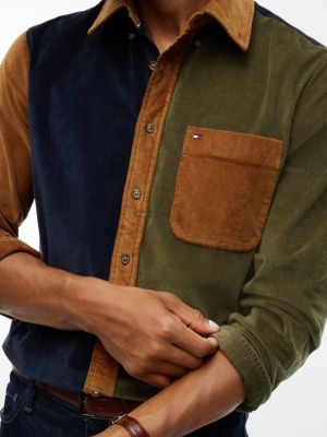 Мужская рубашка Tommy Hilfiger Regular Fit Colorblock Corduroy, цвет: Хаки — фото 3
