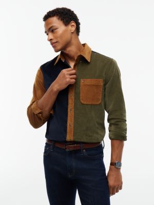 Regular Fit Colorblock Corduroy Shirt, Highland Khaki