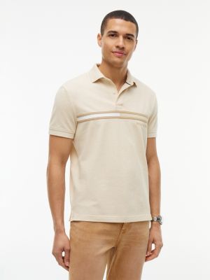 Regular Fit Signature Flag Stripe Polo, Cream Heather