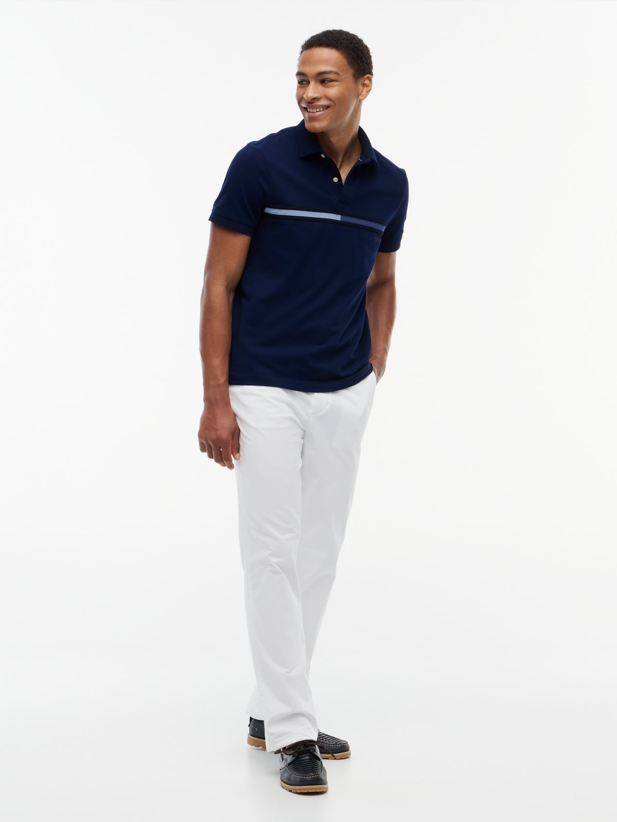 Regular Fit Signature Flag Stripe Polo — Light Navy