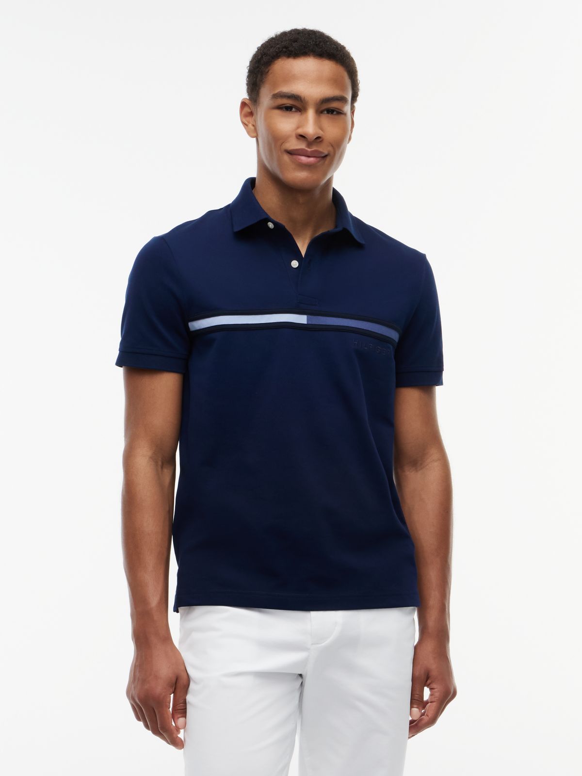 Regular Fit Signature Flag Stripe Polo — Light Navy