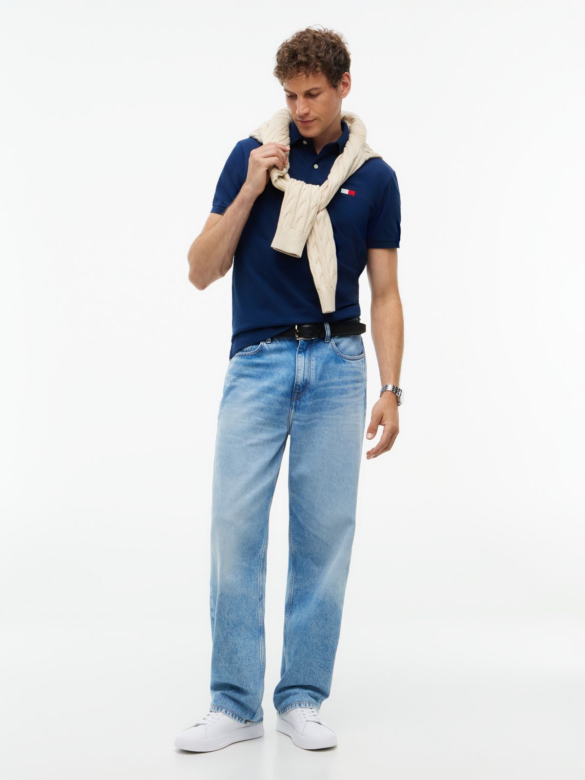 Regular Fit Flag Logo Polo — Light Navy