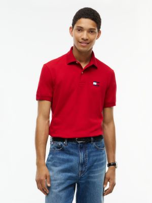 Tommy Hilfiger Men's Regular Fit Flag Logo Polo - Medium Red - L