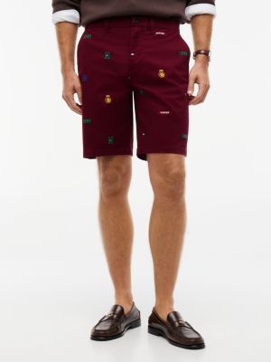Мужские шорты Tommy Hilfiger Regular Fit 9" Allover Logo, цвет: Бордовый — фото 1