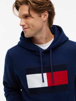 Мужское худи Tommy Hilfiger Flag Logo Brushed-Back, цвет: Карбоновый тёмно-синий — фото 3