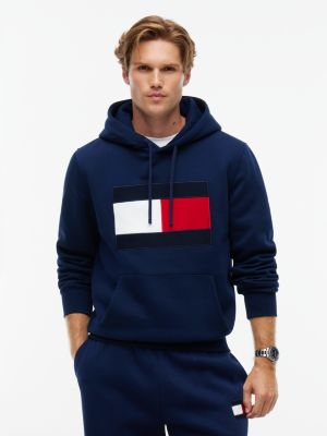 Мужское худи Tommy Hilfiger Flag Logo Brushed-Back, цвет: Карбоновый тёмно-синий — фото 1