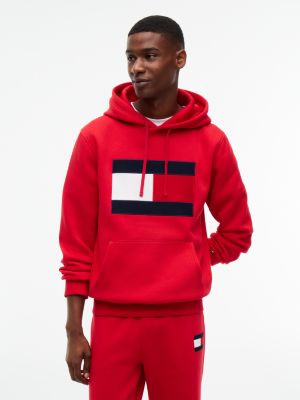 Flag Logo Brushed-Back Hoodie, Medium Red